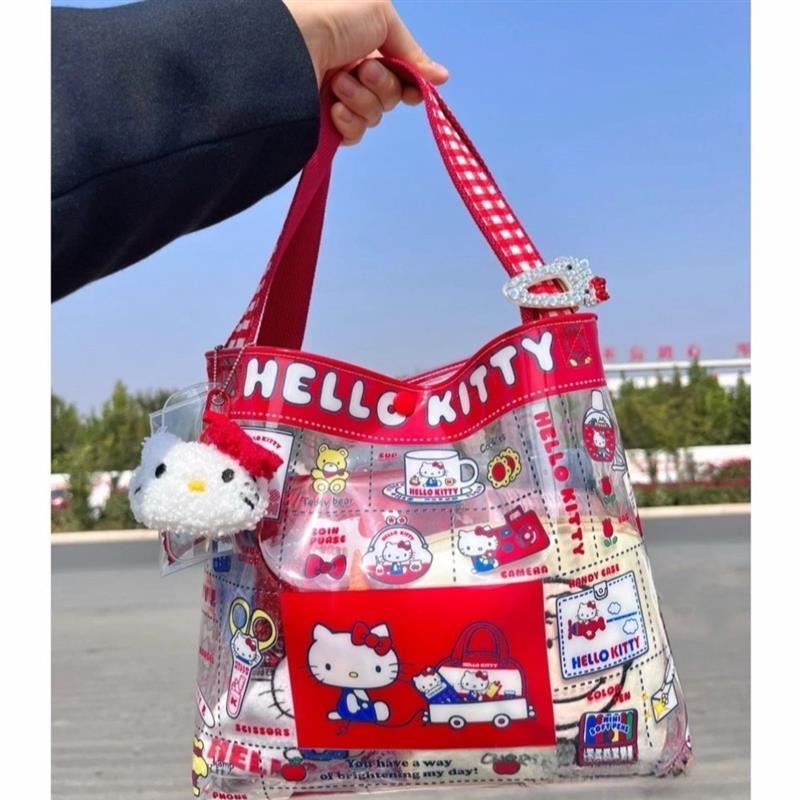 日本hello kitty pvc大容量单肩包防水购物袋学生印花手提包女包