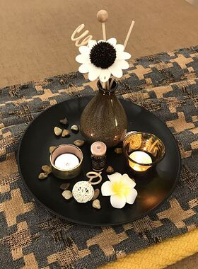 美容床上摆件摆件装饰美容床装饰摆件组合香薰炉带托盘装饰小摆件