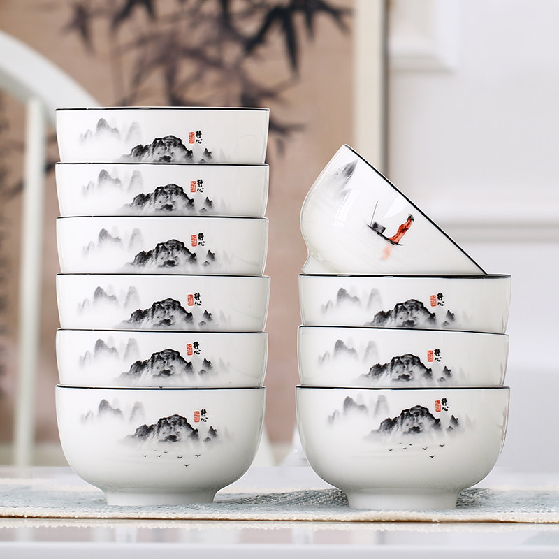 嘉兰碗家用高温釉中彩水墨风新中式加厚陶瓷碗碟组合吃米饭碗面碗