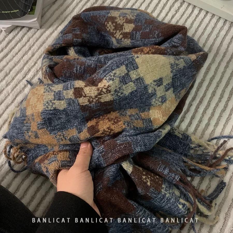 厂家氛围感格子围巾女冬季流苏保暖加厚长款气质披肩情侣围脖