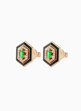 【12期免息】DJULA茱蕊 PRECIEUSE系列18K金镶钻玫瑰金祖母绿耳钉