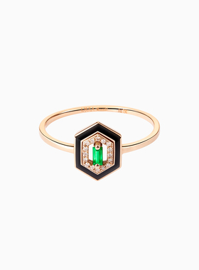 【6期免息】DJULA朱蕊 PRECIEUSE系列18K镶钻玫瑰金祖母绿戒指