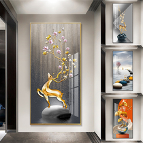 入户客厅玄关装饰画轻奢现代简约竖版走廊麋鹿背景墙壁画过道挂画