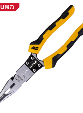 deli得力DL101008省力型多功能尖嘴钳9寸偏心省力带剥线(黄)(把)
