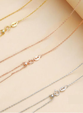 925纯银项链子无吊坠针式万能链镀18K金穿珍珠素链女细锁骨链挂绳