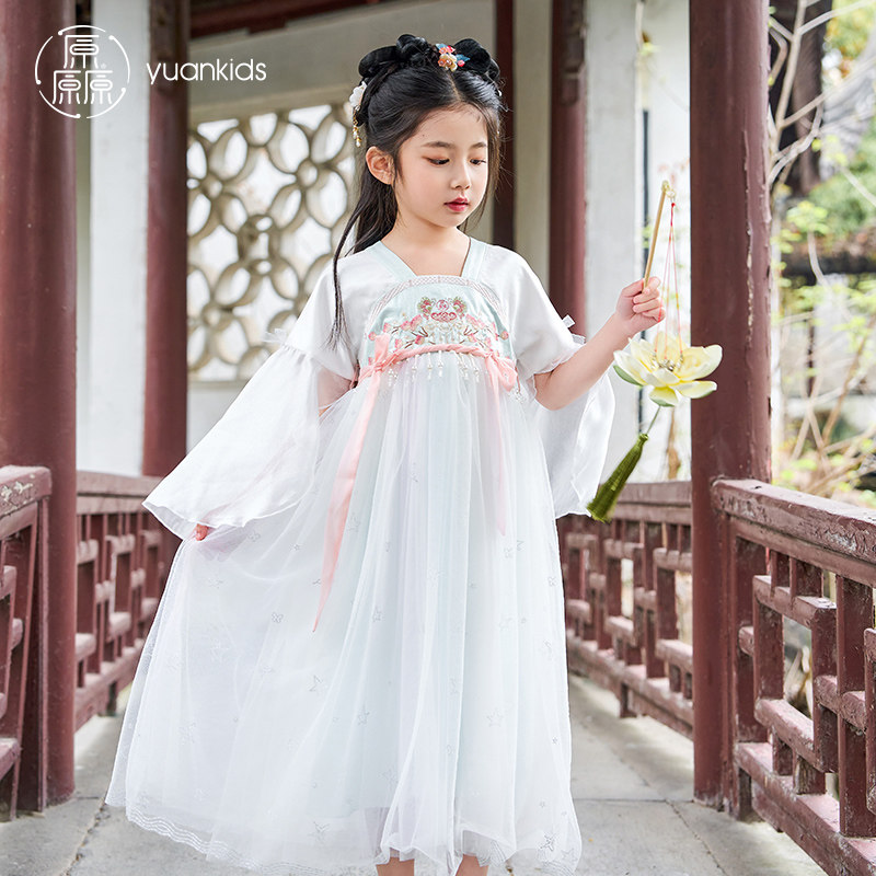 厵女童飞袖汉服裙古装超仙夏季新款连衣裙白色古风襦裙古装演出服