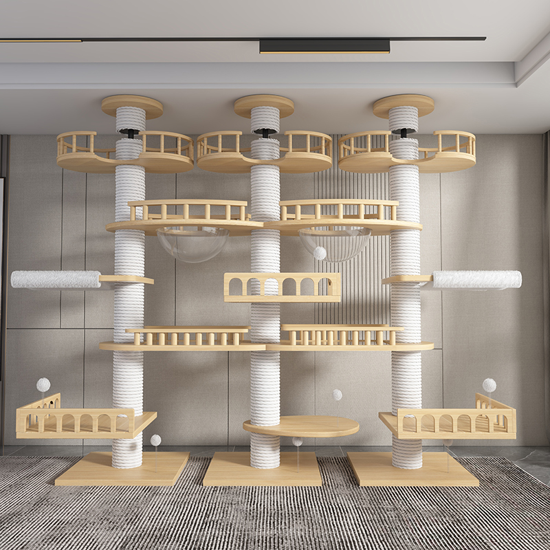 大型猫爬架实木三柱猫舍缅因布偶通天柱免打孔不占地顶天立地超大