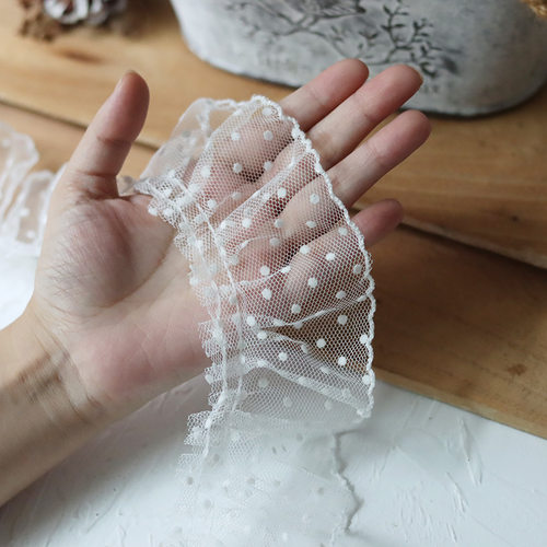 长1米 新款波点狗牙褶皱网纱立体蕾丝花边衣裙发饰宠物洛丽塔装饰