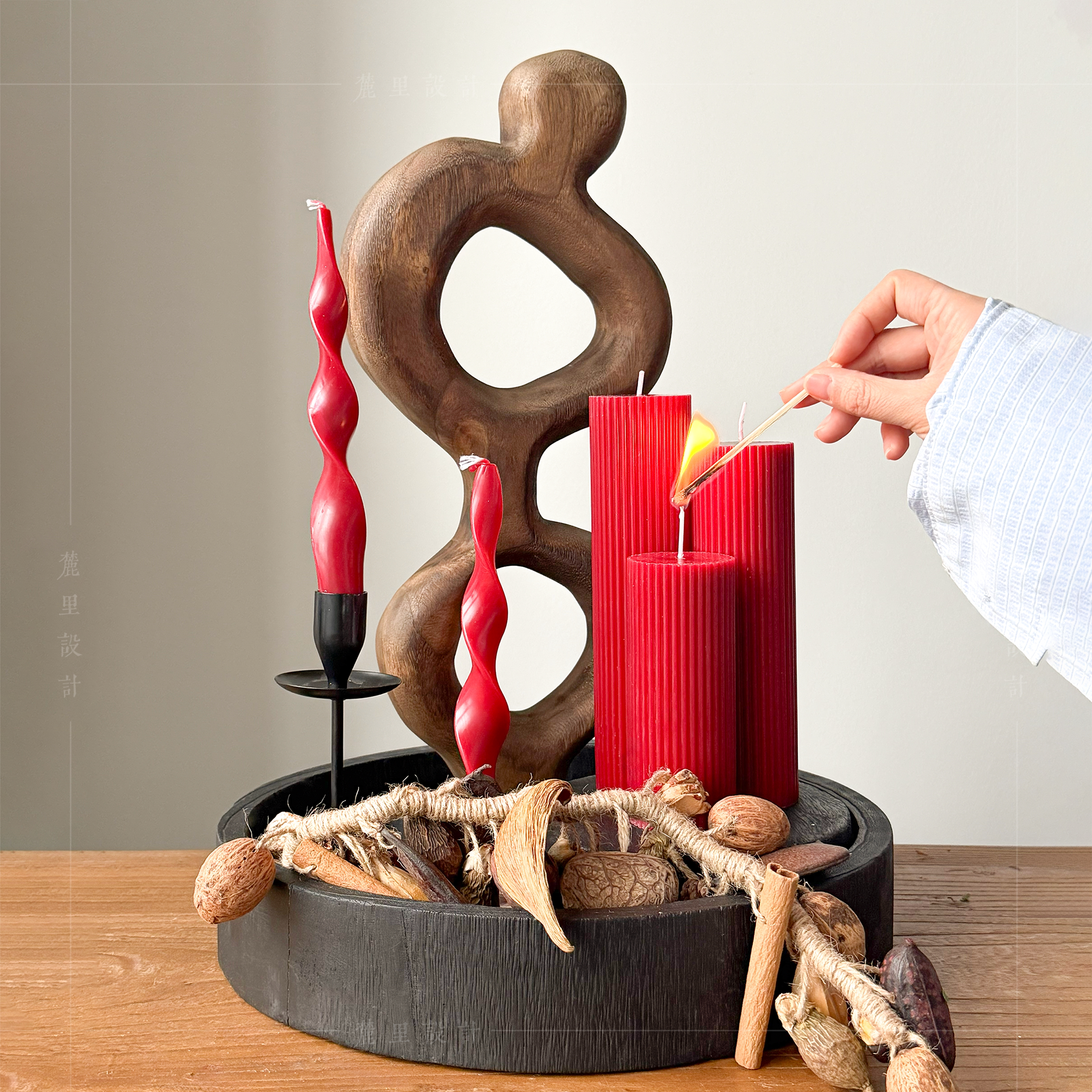 新年氛围感香薰蜡烛装饰木质托盘套餐摆件高级感民宿酒店软装摆设