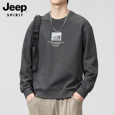 JEEP吉普卫衣男连帽2025新款纯棉加绒加厚上衣宽松春秋款男款外套