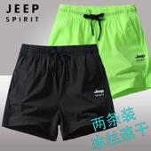 男女款 夏季 跑步三分裤 jeep运动短裤 田径马拉松弹力休闲沙滩裤 子男
