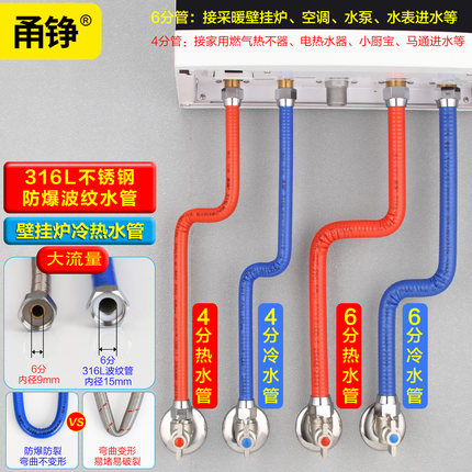 316L不锈钢波纹管6分DN20 壁挂炉冷热太阳能进水管净水器空调管
