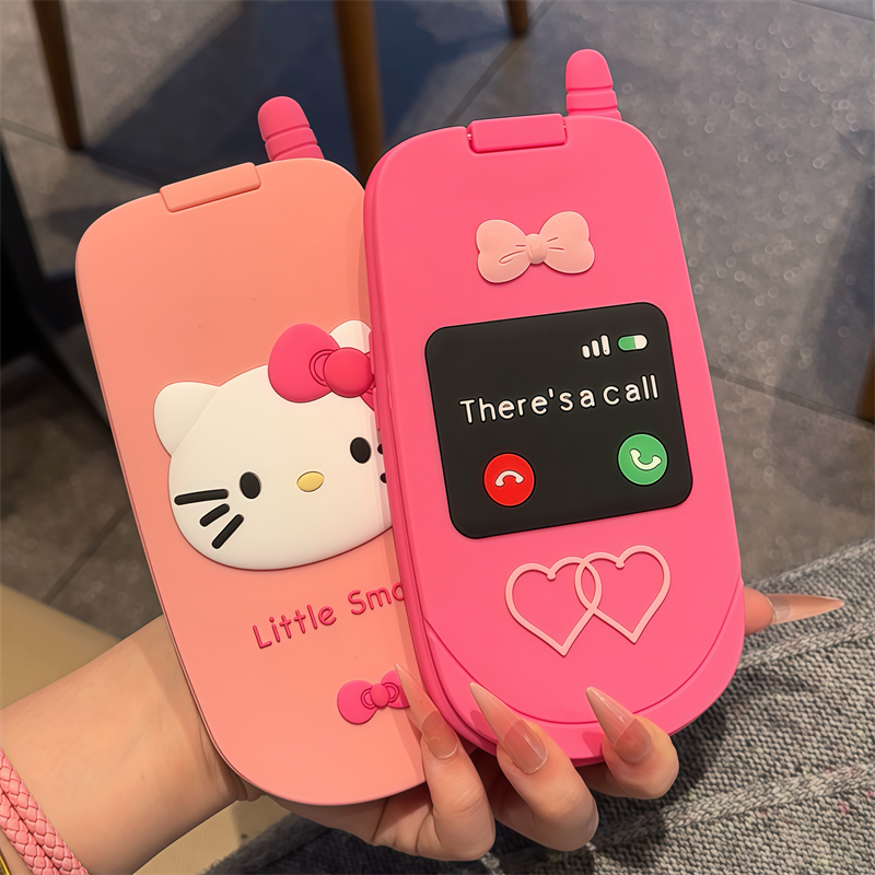 卡通立体趣味翻盖电话机补妆镜适用iphone16promax手机壳苹果14硅胶12全包11防摔15promax软壳13promax女款11