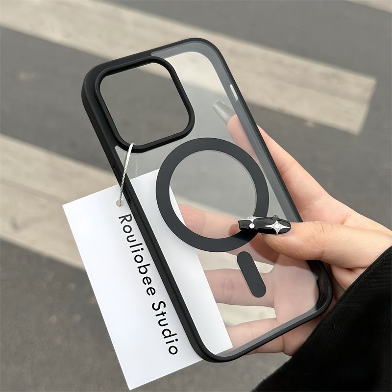 不发黄透明磁吸苹果16promax手机壳15适用iPhone13pro新款超薄磨砂黑边14plus防摔11高级感12硅胶xr保护硬壳