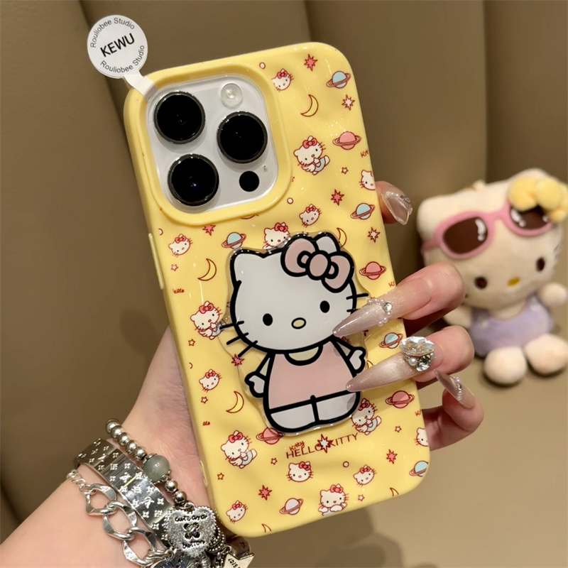 星球月亮KT适用苹果16手机壳新款凯蒂猫立体贴件iphone16promax褶皱15pro陨石纹14高级感13防摔12简约16plus