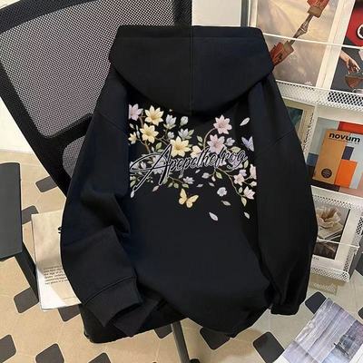 中大童美式花卉防刺绣印花连帽卫衣男女童秋冬黑色高街加绒外套潮