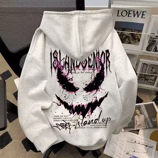 中大童美式高街风恶魔印花连帽卫衣男女童宽松hiphop加绒外套上衣