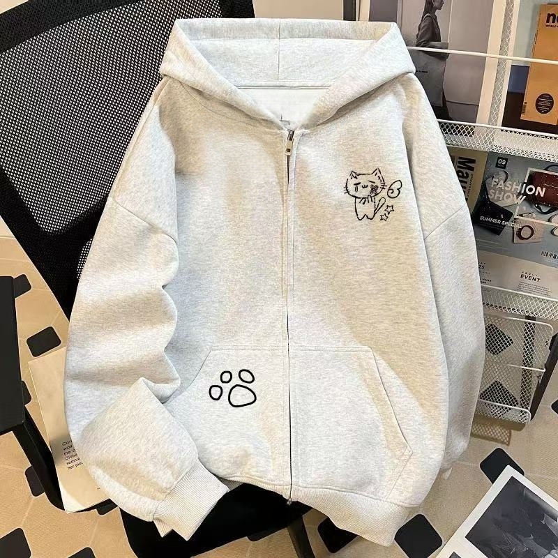 女童连帽开衫拉链卫衣2025秋冬新款中大儿童女孩宽松加绒外套上衣