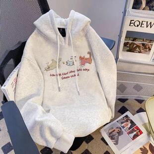 上衣服 长袖 童装 纯棉连帽卫衣秋冬男女中大童趣味卡通印花加绒帽衫