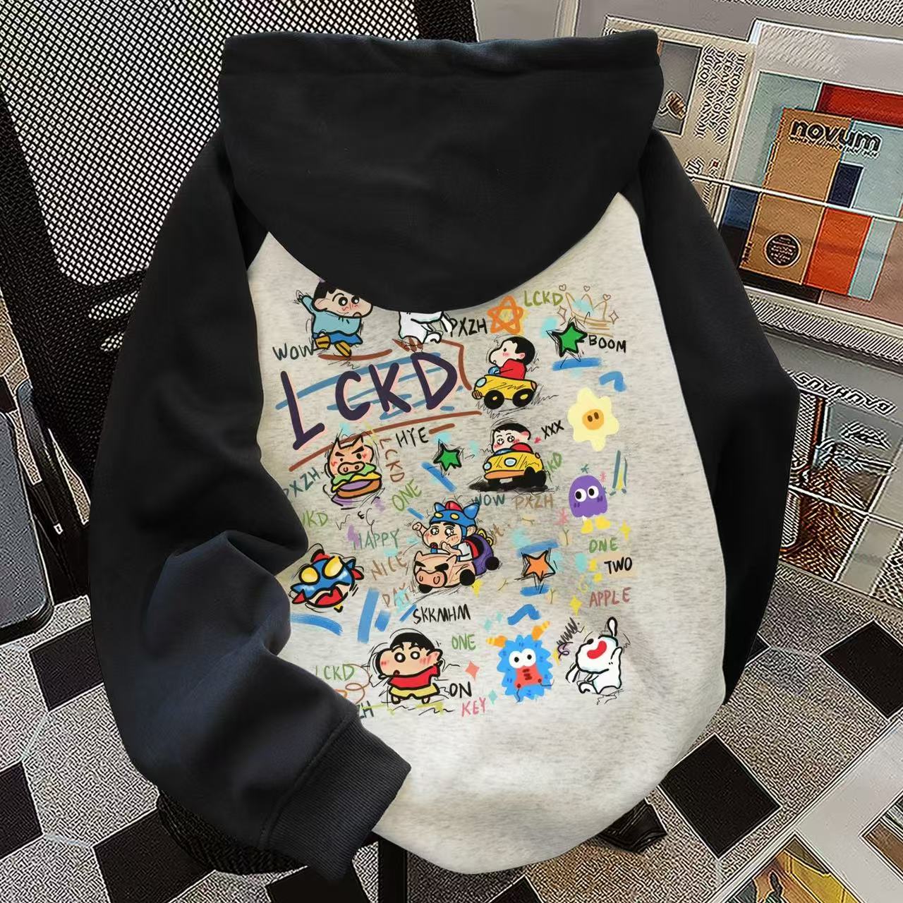 中大儿童美式休闲连帽卫衣秋冬男女童拼色宽松加绒加厚外套上衣潮