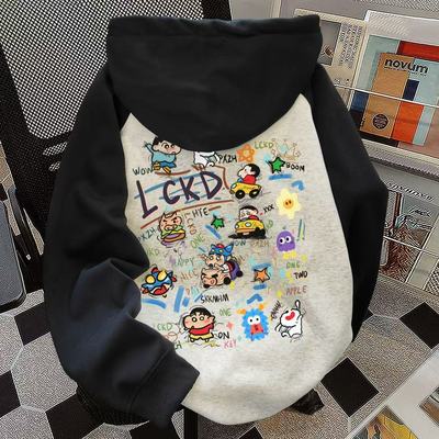 中大儿童美式休闲连帽卫衣秋冬男女童拼色宽松加绒加厚外套上衣潮