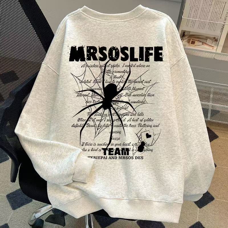 男女童宽松纯棉圆领卫衣2025秋冬新款韩范痞帅蜘蛛印花长袖上衣潮