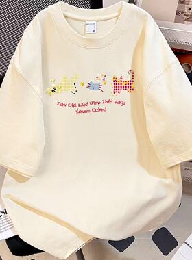 女童设计感漂亮白色纯棉短袖T恤2025夏季夏季中大儿童上衣打底衫