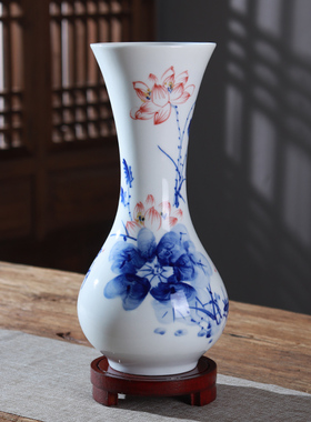 景德镇陶瓷手绘花瓶中式家居青花瓷小花插摆件客厅玄关书房装饰品