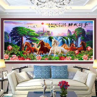 5d钻石画满钻迎客松马到成功贴钻十字绣八骏图客厅风景画2025新款