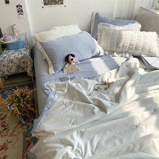ins风高级感冰丝夏被四件套 凉感薄被子夏凉被天丝双人空调被 夏季