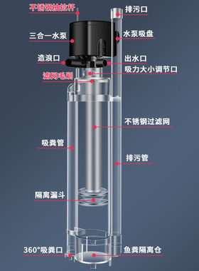 鱼缸自动吸便过滤器免拆洗款 循环泵缸底滤三合一 适用于30-70cm