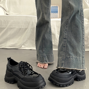 厚底增高小皮鞋 秋季 英伦风法式 女2025新款 深口单鞋 黑色松糕乐福鞋