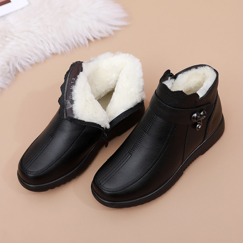 高端品质冬季新款牛皮妈妈保暖舒适棉鞋真羊毛软底防滑中老年皮靴,女鞋,棉鞋,淘宝优惠券,粉丝福利购,淘宝优惠卷