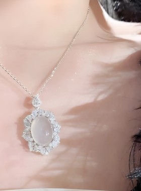 高冰玉髓吊坠镶玉石项链玛瑙贵气网红挂件女新中式国风