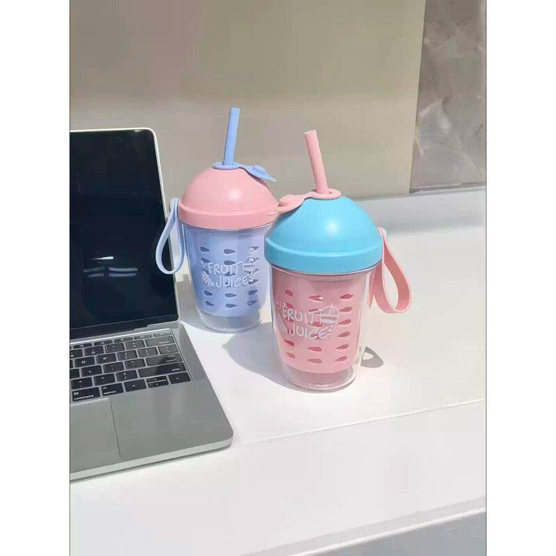 水果杯便携式水果盒便当盒可沥水食品级奶昔杯塑料吸管杯酸奶杯