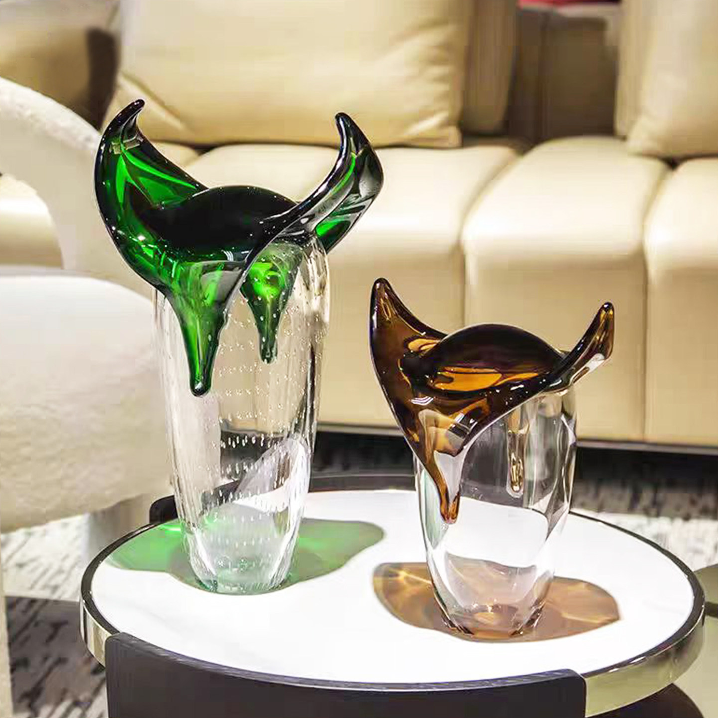 现代轻奢玻璃几何花器菠萝摆件样板间售楼处酒店展厅家居装饰摆设
