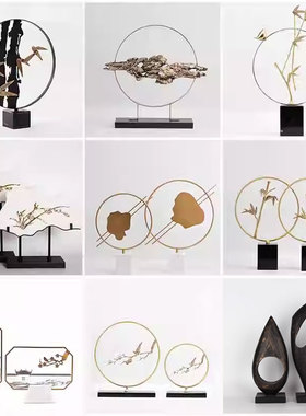 新中式创意几何金边竹子摆件样板间样品屋展示中心酒店客厅玄关茶