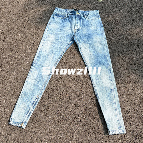 现货！OG风第五季5th打印水波纹牛仔裤闪电做旧水洗赤耳布！