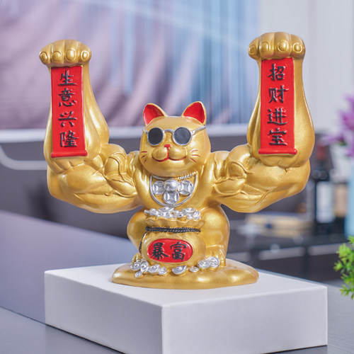 创意麒麟臂大力肌肉招财猫摆件玄关办公室前台收银柜台店铺装饰品