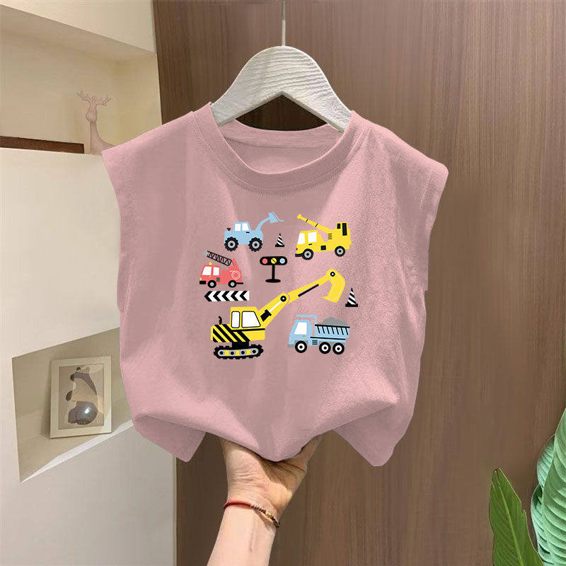 2025爆款男童卡通汽车图案背心T恤夏季中小宝宝纯棉休闲无袖上衣