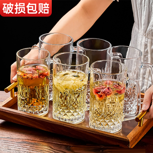 强化玻璃杯茶杯带把手家用新款啤酒杯子耐高温扎啤喝水男泡茶水杯