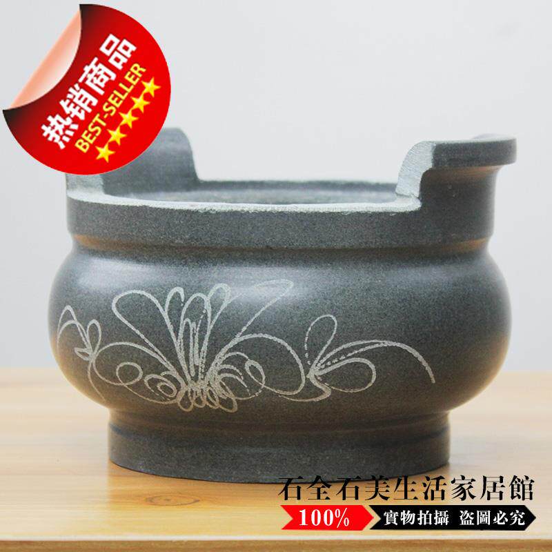 石雕香炉青石头小圆香炉寺庙香炉祭祀墓地香炉精品大小规w格圆形