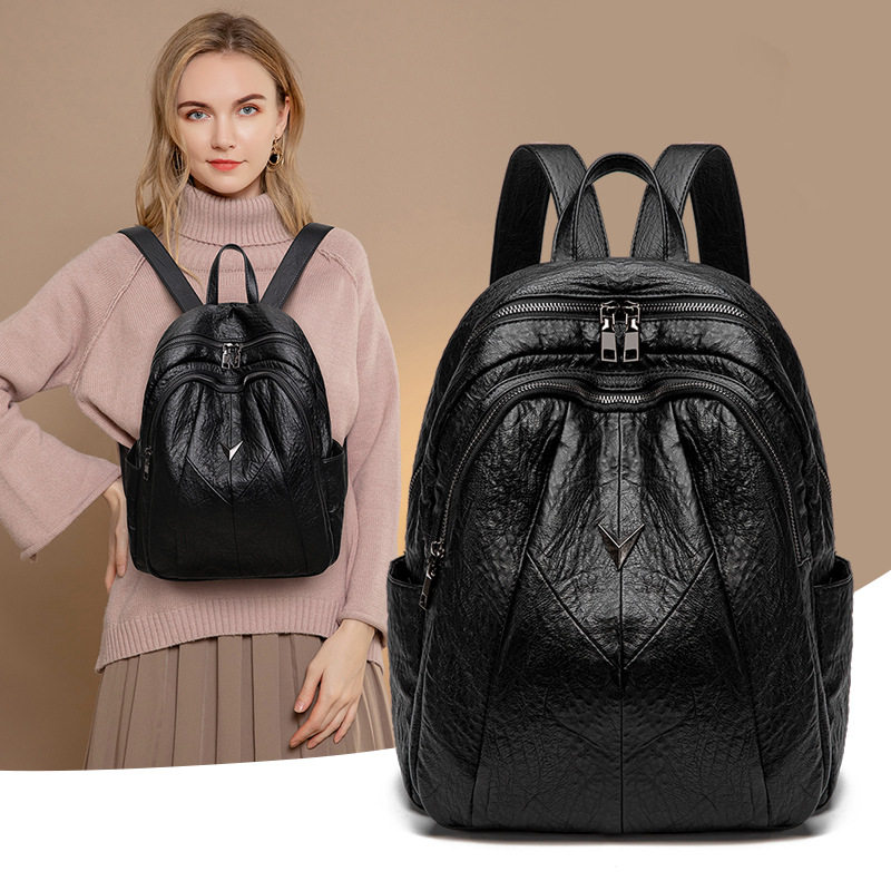 米酷奇双肩包女2023新款冬季包包大容量女包软皮软皮休闲女背包潮