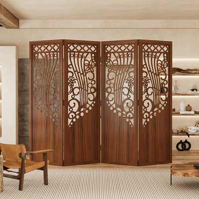 中式屏风隔断折叠移动简易自装进门家用办公室卧室简约轻奢中古风