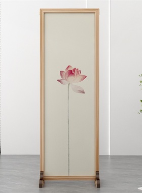 新中式入户屏风隔断客厅玄关现代简约办公室双面简易实木纱画座屏