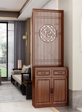 新中式屏风隔断客厅入户玄关进门客厅遮挡简约现代镂空装饰柜靠墙