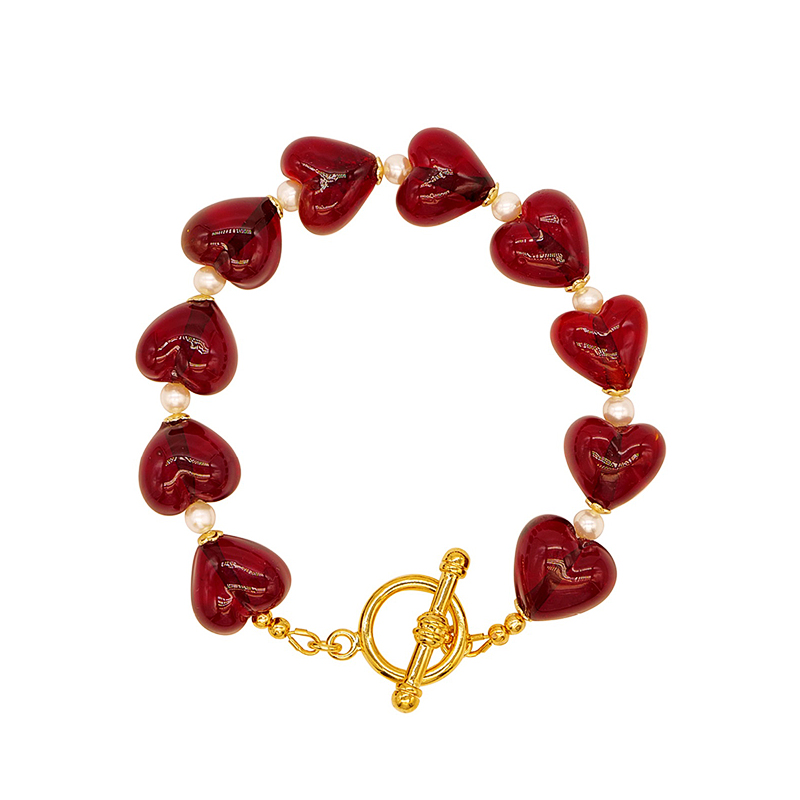 手工玻璃猩红爱心情人手链