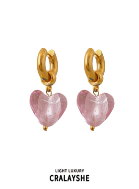 mayol骄阳伴我白百何同款耳环女秋季红色爱心琉璃高级原创夸张