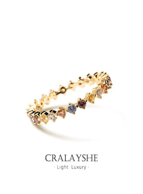 西班牙PD彩钻自律纯银戒指女轻奢小众高级食指戒情侣对戒银饰