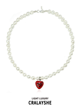 官方正品王一博同款涂鸦红桃爱心撞色趣味珍珠项链轻奢小众毛衣链